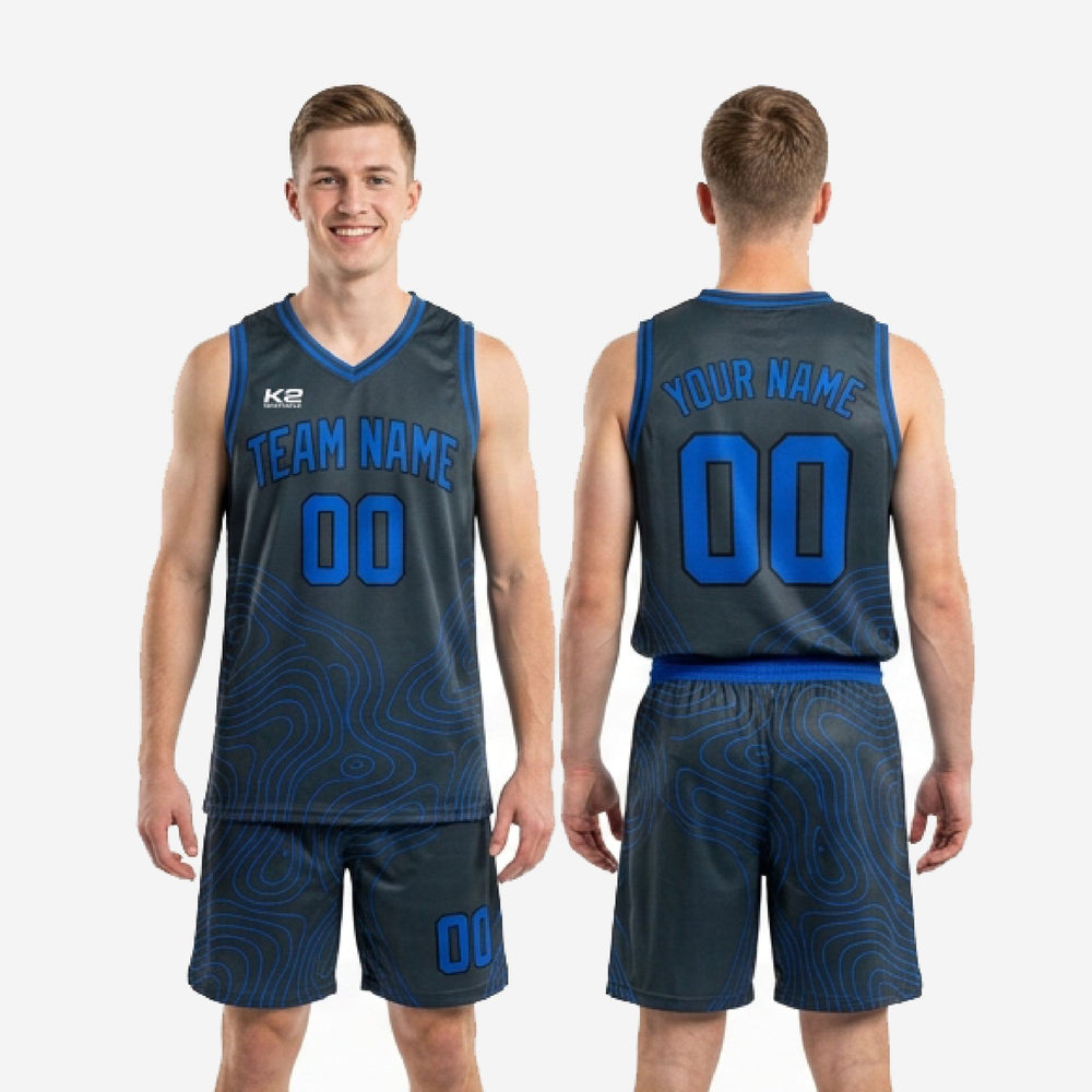 Charcoal Basketball Uniforms in Blue - Custom Names and Numbers