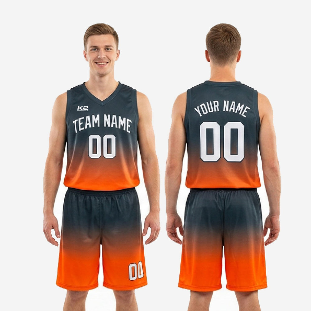 Sublimated Charcoal Basketball Uniforms - Custom Orange Gradient