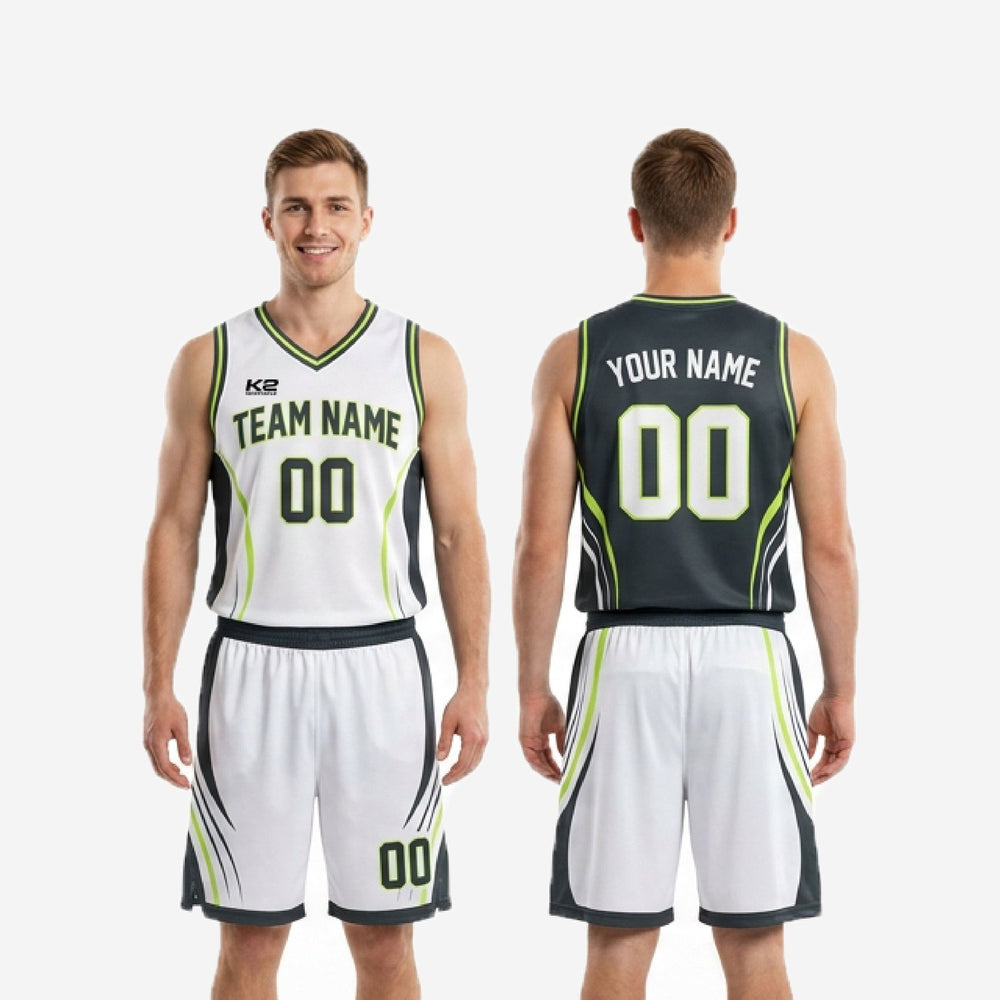 Charcoal Basketball Uniforms in White - Custom Names and Numbers