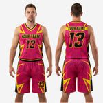 Full cheap basketball uniform set in hot pink yellow and black, jersey and shorts complete kit