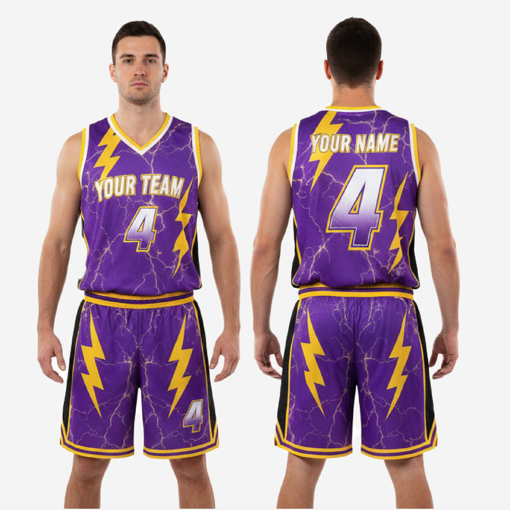Purple & Gold Lightning Basketball Uniform Kit | Custom Sublimated Uniform Set
