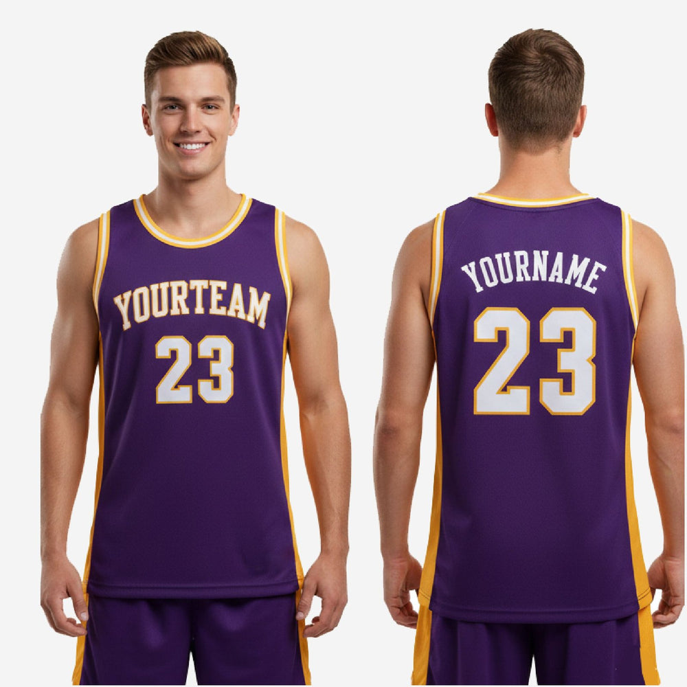 Club Basketball Jerseys - Custom Purple and Gold Tournament Jersey