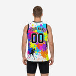 Size and spec chart for the custom colorful basketball jersey showing youth and adult sizing measurements for team roster ordering
