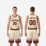 Size and specification chart for cream and maroon youth basketball uniform sets showing youth and adult sizing available for full roster orders