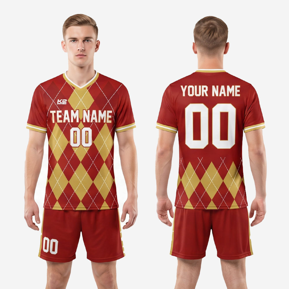Crimson & Gold Argyle Soccer Uniform | Custom Sublimated Kit