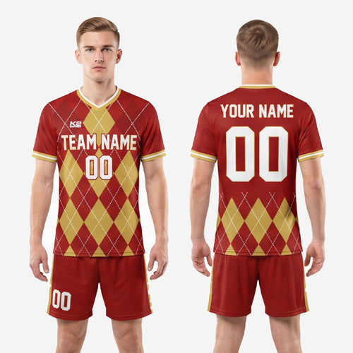Crimson & Gold Argyle Soccer Uniform | Custom Sublimated Kit