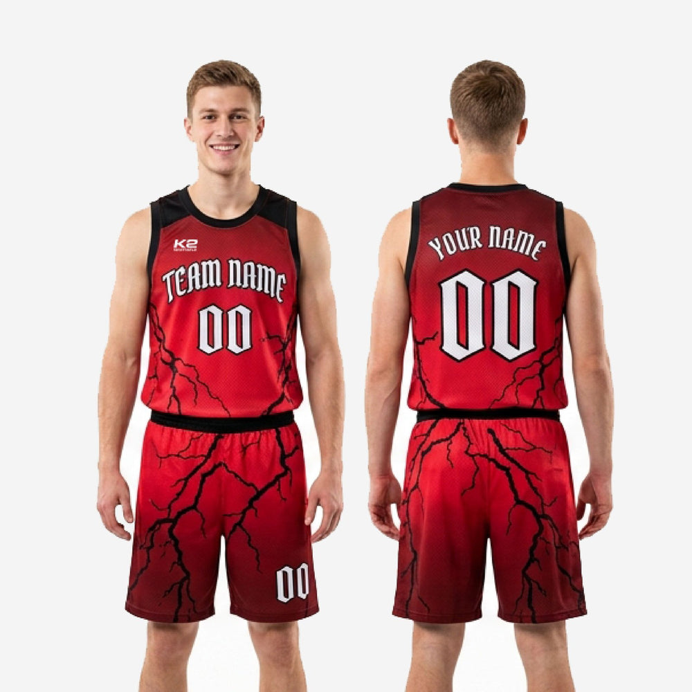 Custom Adult League Basketball Uniforms - Red and Black Set