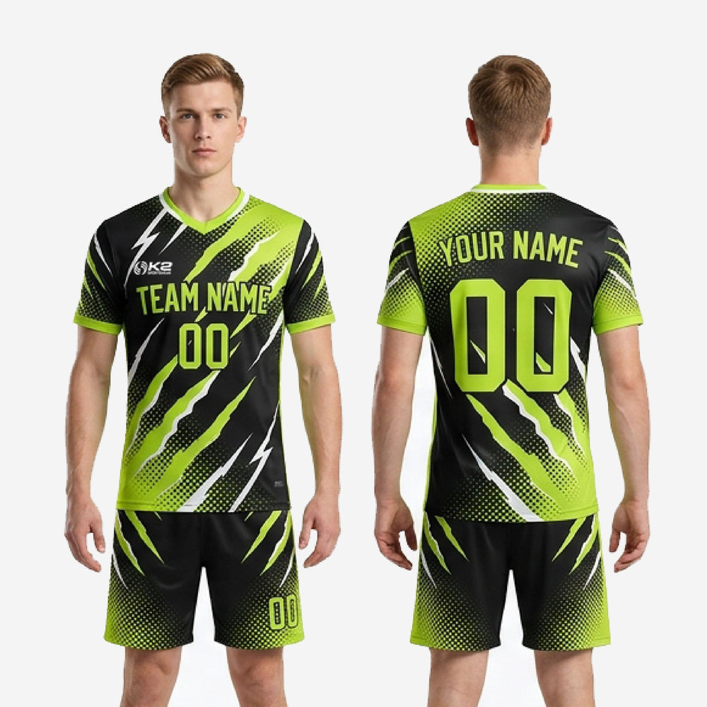 Custom All Black Soccer Uniforms for Club Squads - Neon Kit