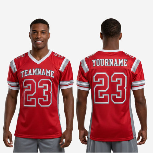 Matching Team Football Jerseys - Custom Red and Grey Set