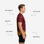 Back view of custom maroon soccer practice jersey showing back number and player name in athletic gold sublimation