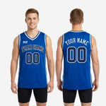 Size and spec sheet for custom royal blue basketball jerseys showing youth and adult sizing available for full team roster orders