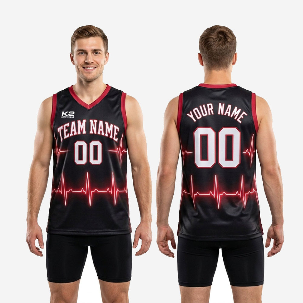 Custom Red and Black Basketball Jerseys - Heartbeat Sublimation