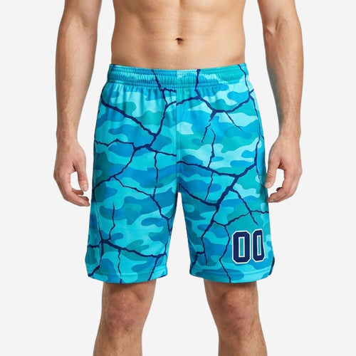 Custom basketball shorts size and specification sheet showing youth through adult size run and fabric details