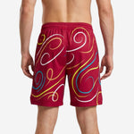Custom basketball shorts with logo back view crimson red full sublimation swirl design