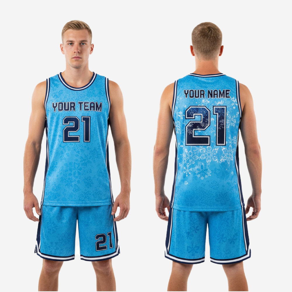Sky Blue & Navy Basketball Jersey Uniform | Sublimated Floral Kit