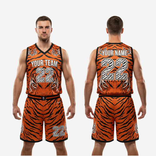 Custom Basketball Uniforms with Logo - Orange and Black Tournament Set
