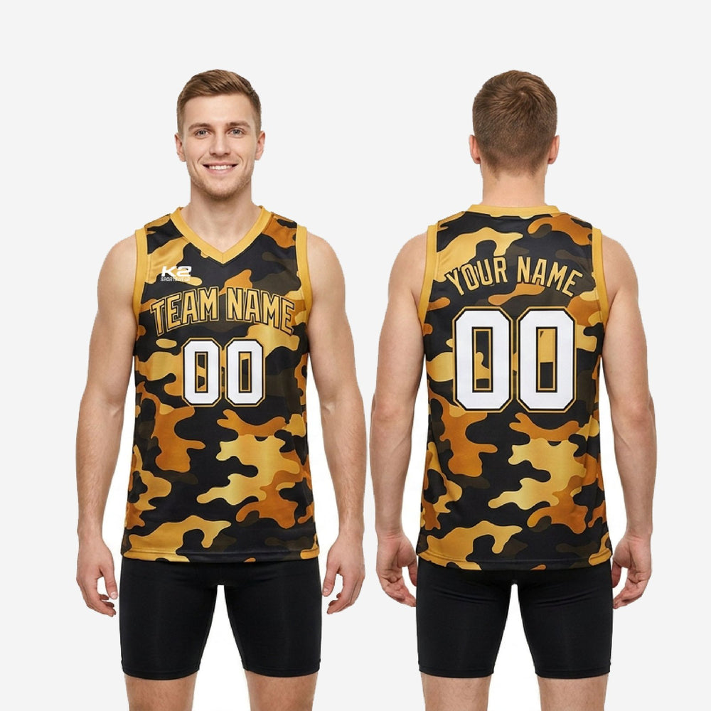 Custom Black and Gold Basketball Jerseys | Camo Design