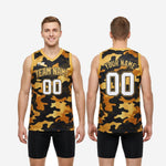 Size chart and specification sheet for custom black and gold basketball jerseys showing youth and adult size run