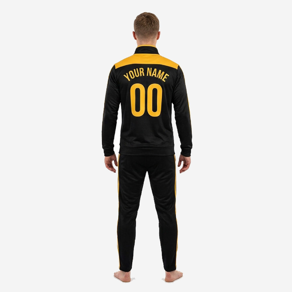 Collared Custom Black and Gold Soccer Tracksuit - Jet Black