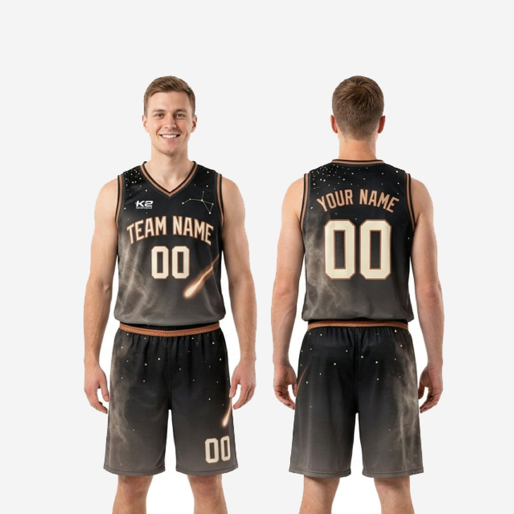 Custom Black Basketball Uniform - Gold Trim Game Day Set