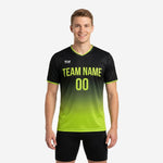 Front view of custom mens training jersey in jet black and neon green gradient with team name and number print