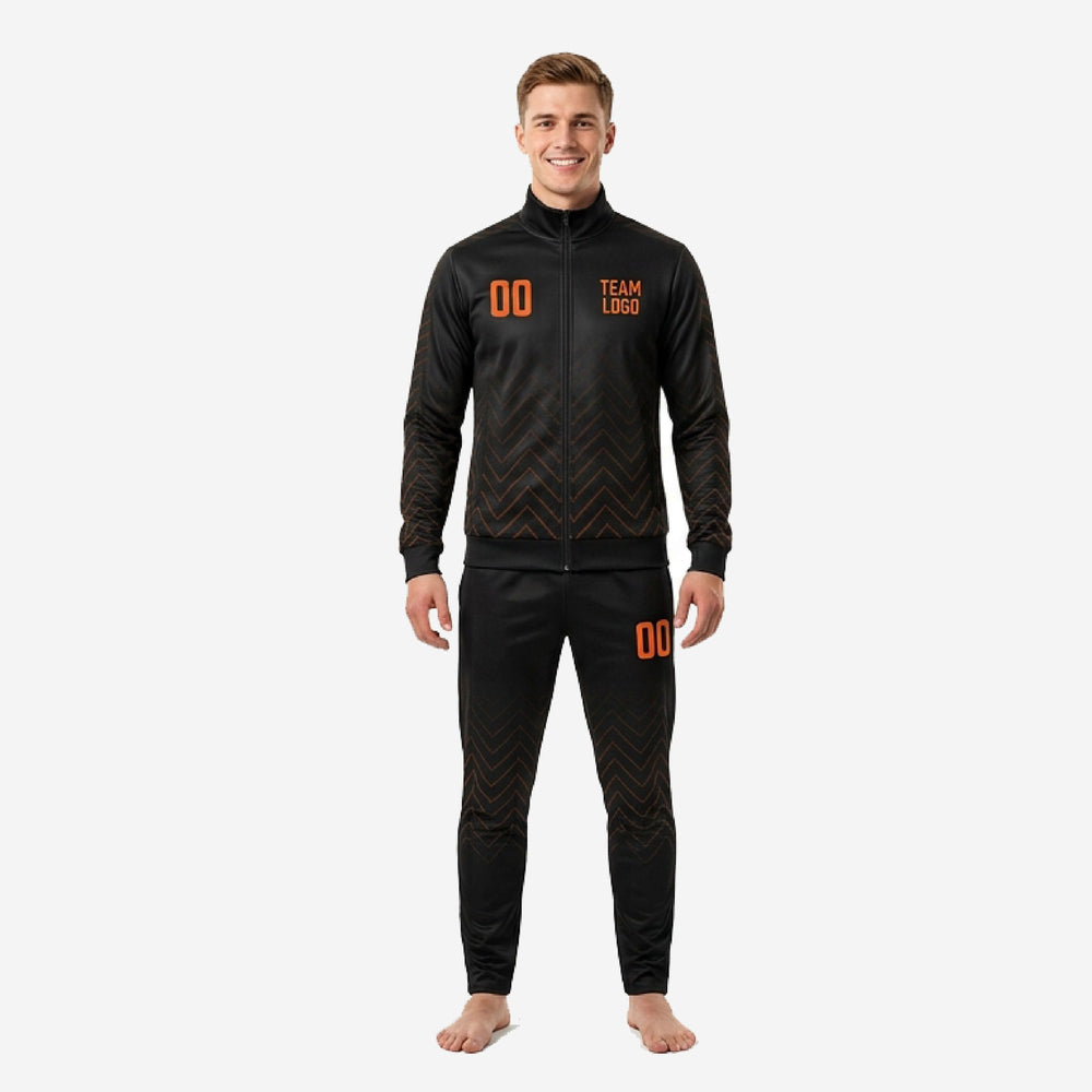 Lightweight Knit Custom Black and Orange Soccer Tracksuit