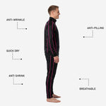 Custom black and pink soccer tracksuit pants close-up showing hot pink outer leg stripe and tapered athletic cut with elastic waistband