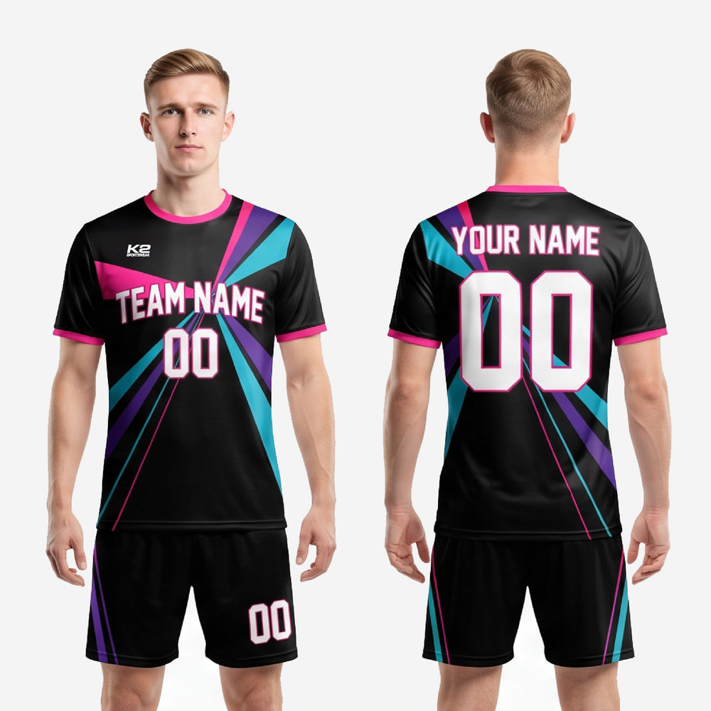 Custom Black and Pink Soccer Uniforms with Team Name and Numbers