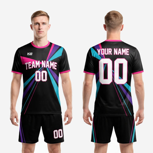 Custom Black and Pink Soccer Uniforms with Team Name and Numbers