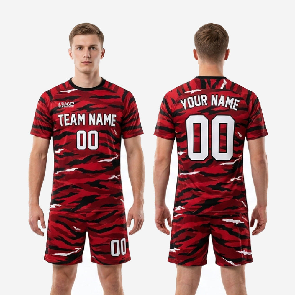 Custom Black and Red Soccer Uniforms - Tiger Camo Kit