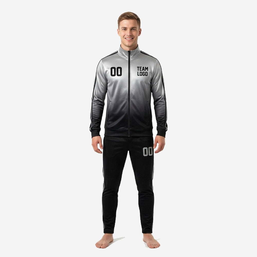 Silver Trim Custom Black and Silver Soccer Tracksuit Set