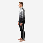 Custom black and silver soccer tracksuit alternate side view showing gradient fade from silver to black