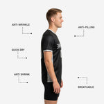 Custom black soccer training jersey back view displaying player number and name print zones in full sublimation