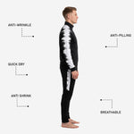 Custom black and white soccer tracksuit pants detail with white side stripe and thigh number placement