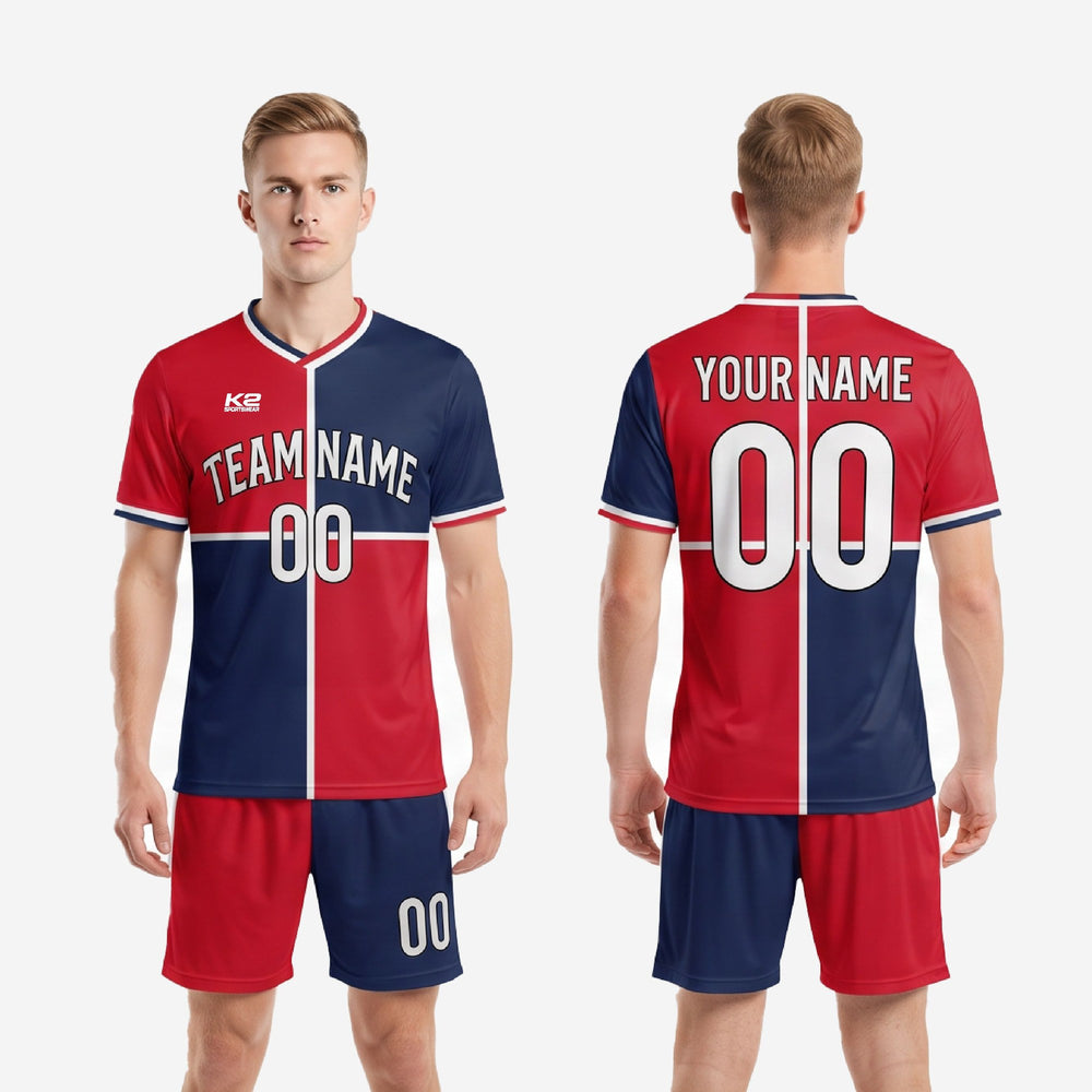 Custom Blue and White Soccer Uniforms - Navy, Colorblock Panels