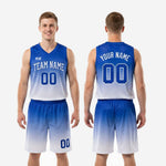 Size and specification sheet for custom blue basketball uniforms showing youth and adult size run for team orders