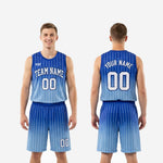 Size and spec sheet for custom blue basketball uniforms showing youth and adult sizing options for full roster orders