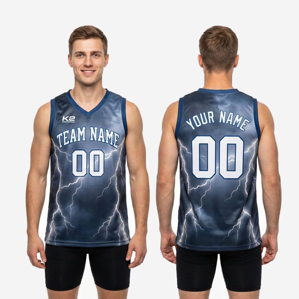 Custom Blue and Gray Basketball Jersey - Lightning Sublimated