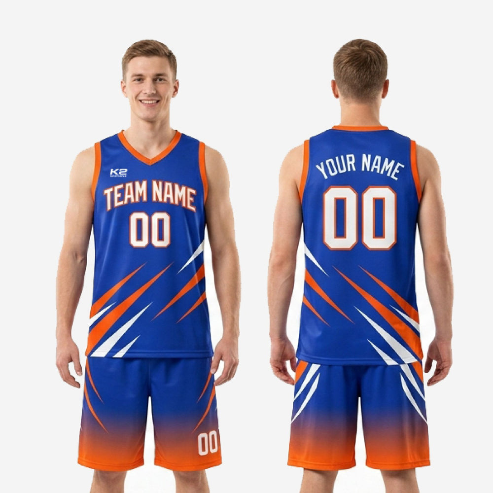 Custom Blue and Orange Basketball Uniforms - Bold Slash Design