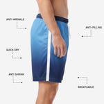 Close-up of navy elastic waistband and white drawcord on custom blue soccer shorts made for squad orders