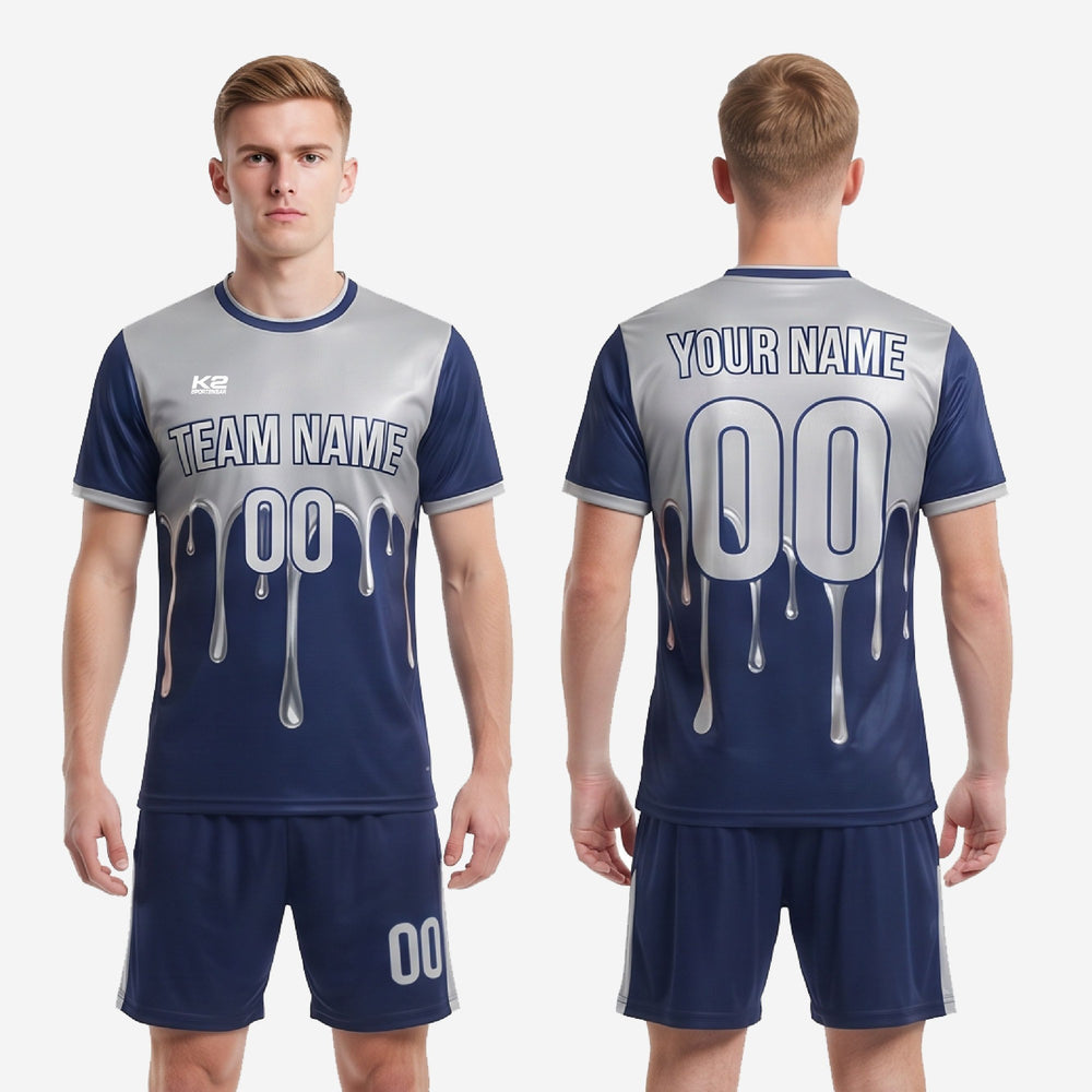 Sublimated Blue and White Soccer Uniforms - Custom Silver Splash