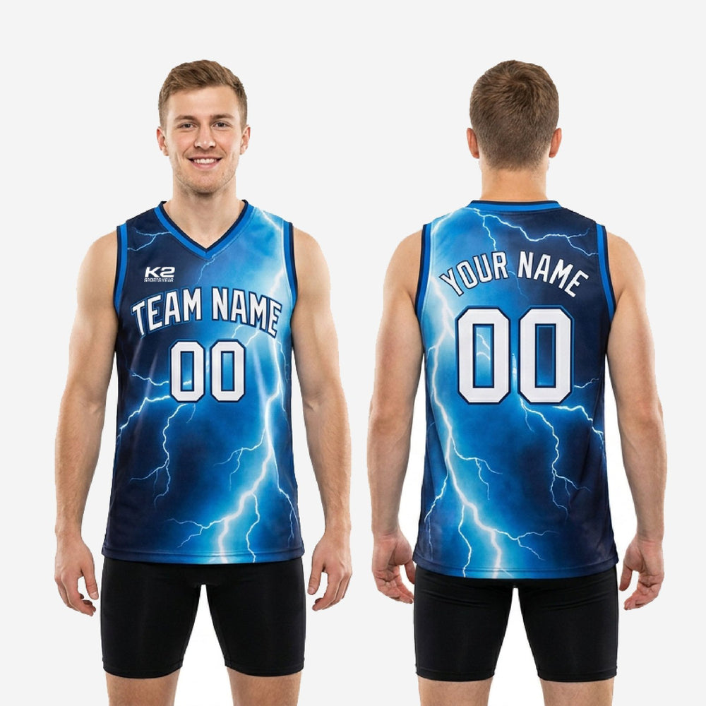 Custom Blue and White Basketball Jerseys - Sublimated Lightning
