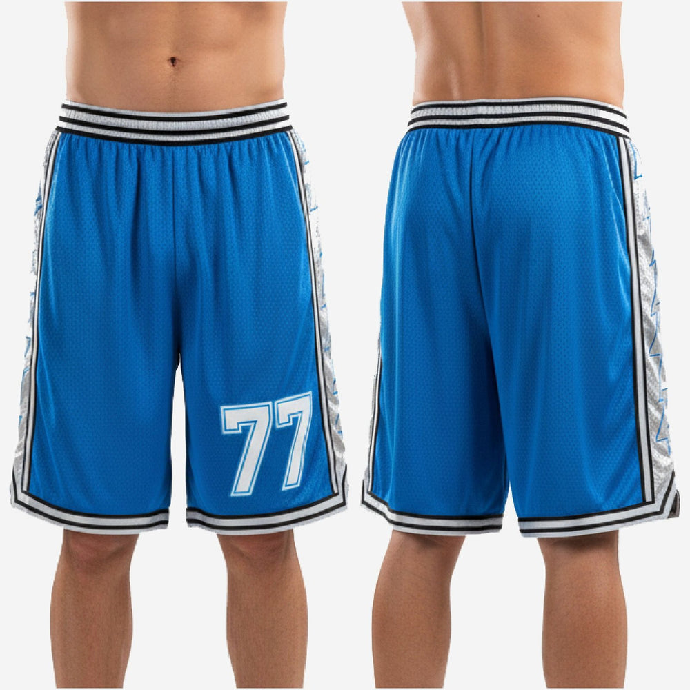 Elastic Waist Custom Blue and White Basketball Shorts - Royal Blue Silver