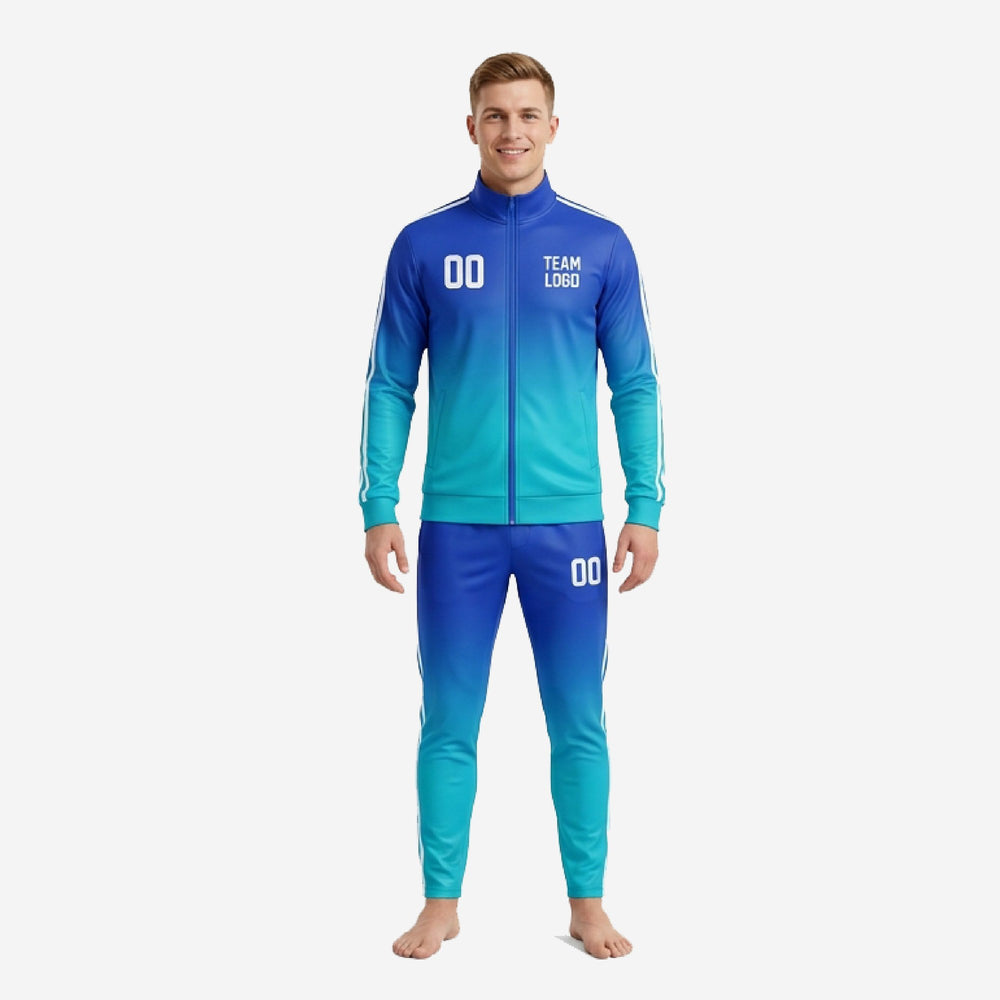 Custom Blue and White Soccer Tracksuit - Gradient, Full Zip