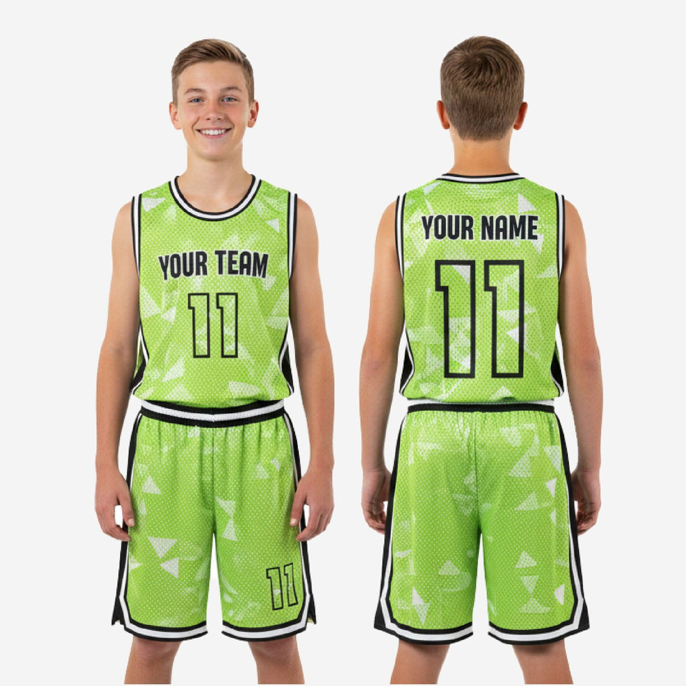 Custom Boys Basketball Uniforms - Lime Green with Player Numbers