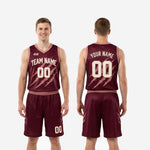 Size and specification sheet for the custom burgundy basketball uniform set covering youth and adult sizes for full roster ordering