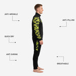 Custom soccer track pants in Jet Black with Neon Yellow digital camo side panel and tapered leg cut