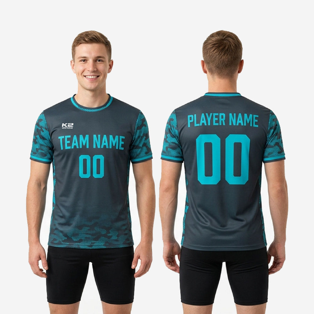 Full Print Custom Camo Soccer Training Jersey - Charcoal Teal