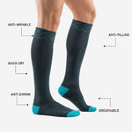 Custom charcoal and teal match socks toe detail showing contrast teal toe box and reinforced construction