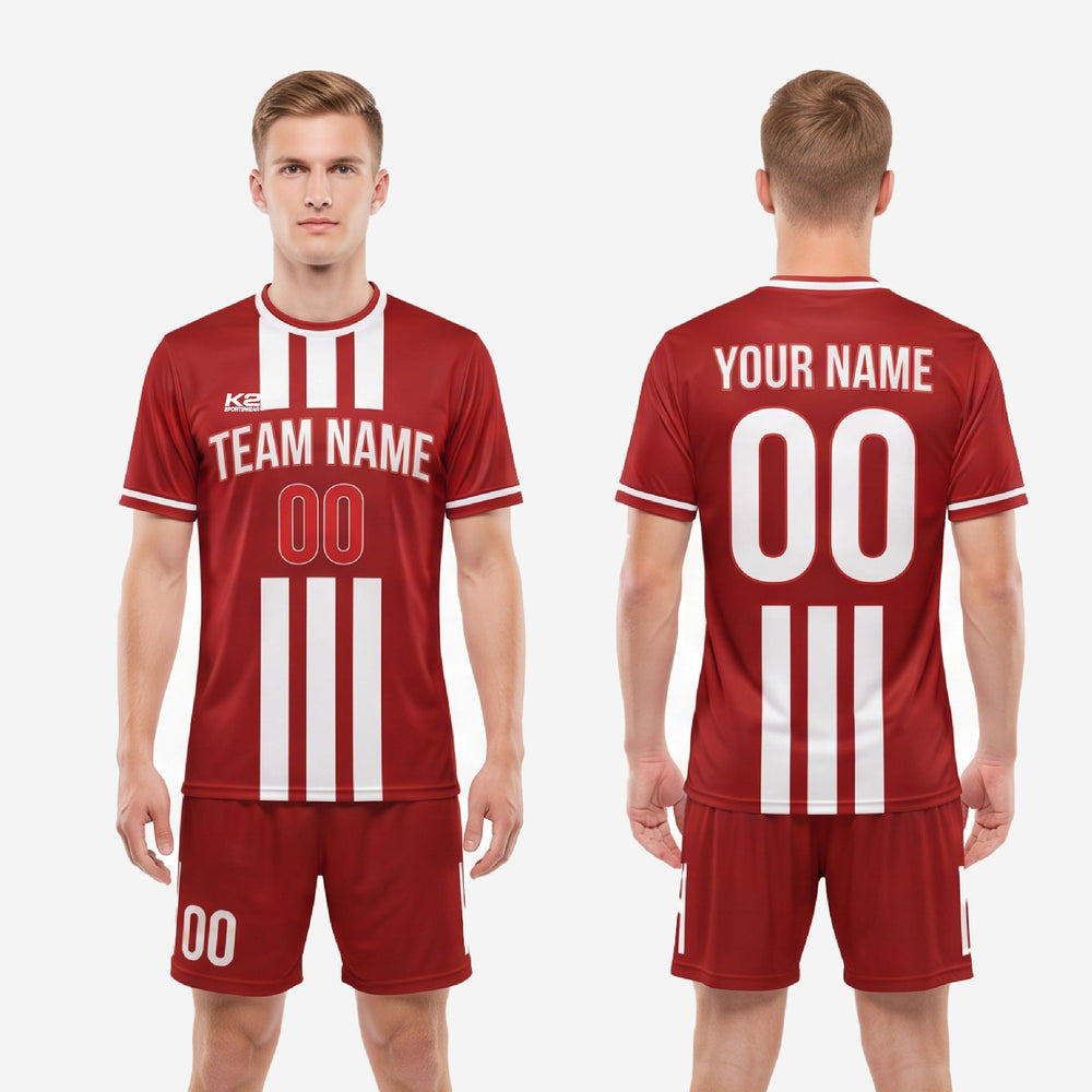 Stripe Detail Red Soccer Uniform in Custom Dark Red